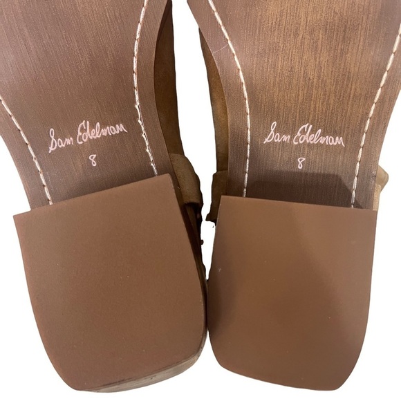 Sam Edelman Bellamie Bootie Camel Suede Size 8 Ankle Bootie Chunky Heel Strap - Picture 11 of 12